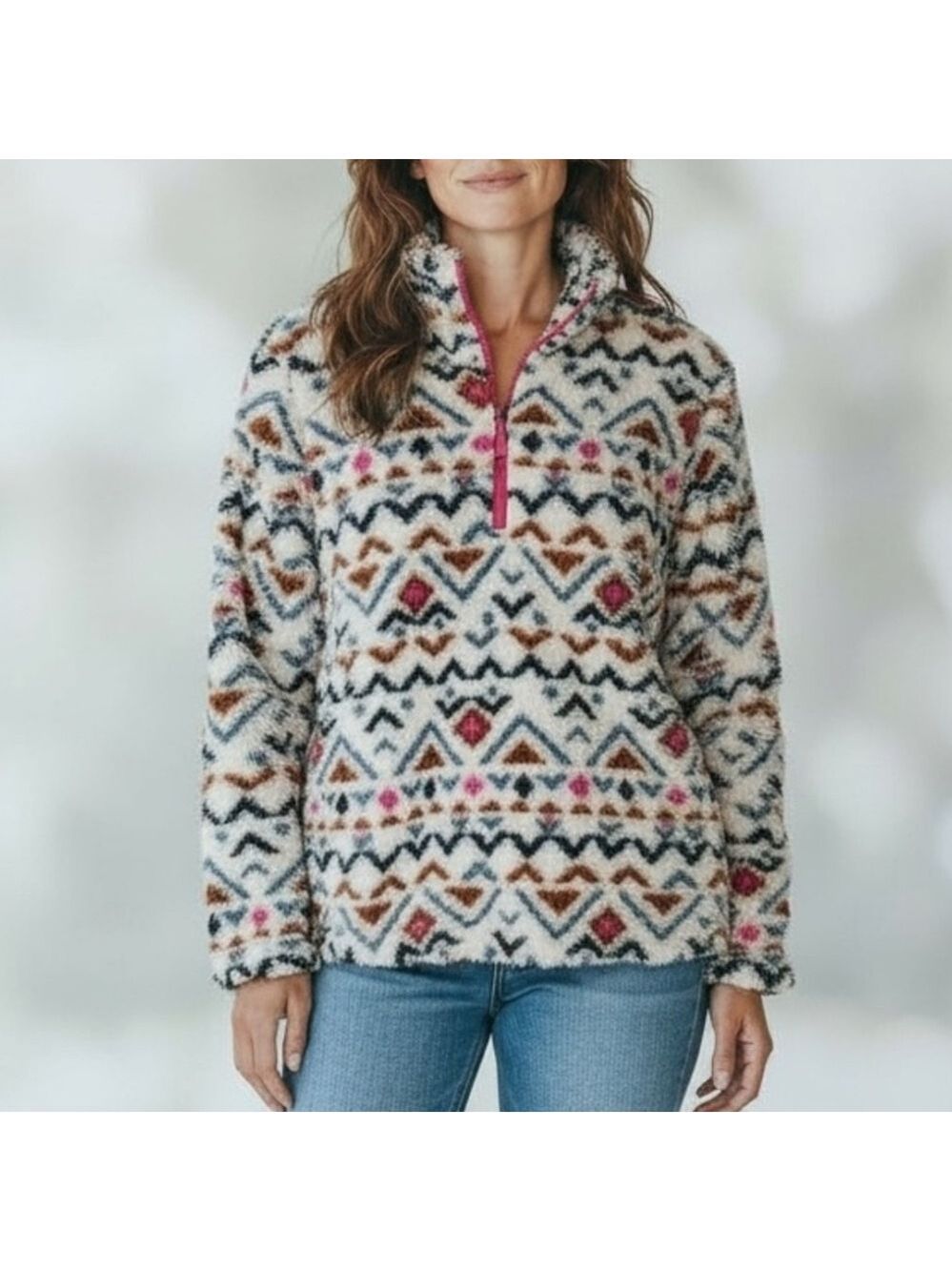 EDDIE BAUER AZTEC SHERPA FLEECE 1/4 ZIP PULLOVER SIZE XXL
